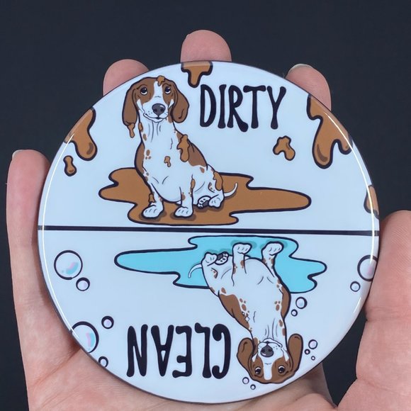 Brown Piebald Dachshund Dog Clean Dirty Magnet - Picture 3 of 5